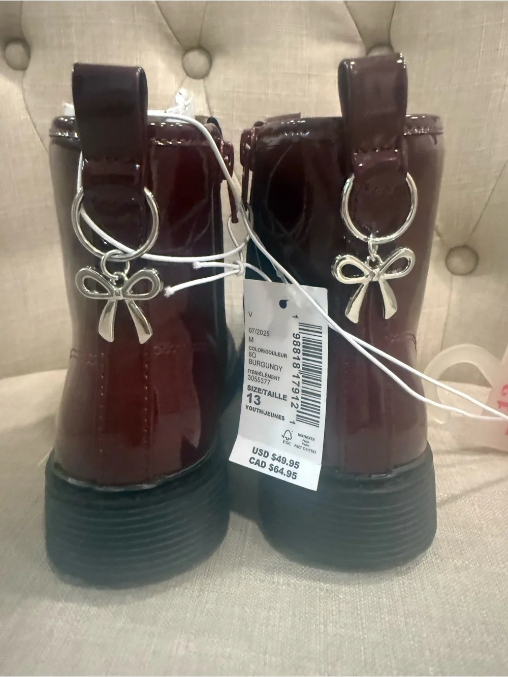 Burgundy Patent Lace-Up Girls' Combat Boots